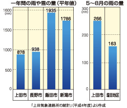 一年間の雨や雪の量グラフ